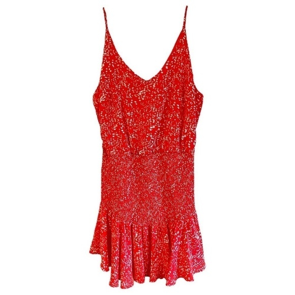 SHE+SKY,NWOT,WOMENS ORANGE/RED, SLEEVELESS, WOVEN PRINT,SMOCKED MINIDRESS.SIZE L - Picture 4 of 8